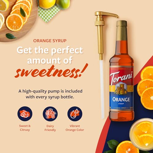 Image of Torani Orange Syrup for Drinks, Flavoring for Iced Tea, Sodas, Cocktails, and Milk Shakes, Pump Included, 25.4 Oz