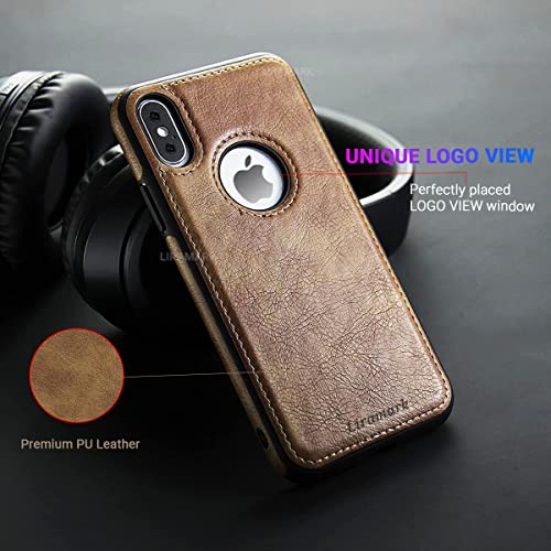 Image of LIRAMARK PU Leather Flexible Back Cover Case Designed for iPhone Xs Max (Brown)