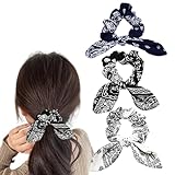 Scrunchy Hair Ties Bandana Hair Bow Ribbons for Women Bunny Ear Scrunchies for Women Girls 3Pcs Paisley Ponytail Holders