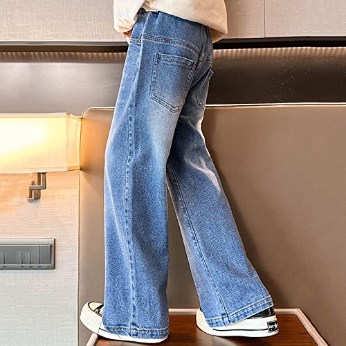 Blue Jeans for Little Girls Kids Elastic High Waist Loose Pants Spring Long Pants with Pockets3