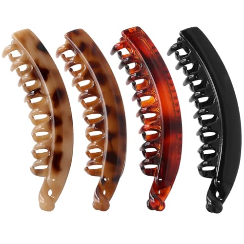 Cozlly 4 Piezas Pinzas para el Pelo Plátano, Pinza de Cola de Pez para Mujer, Soporte de Cola de Caballo de Plátano, Pinzas de Pelo Largas Clásicas, Pinza para el Cabello para Mujeres y niñas