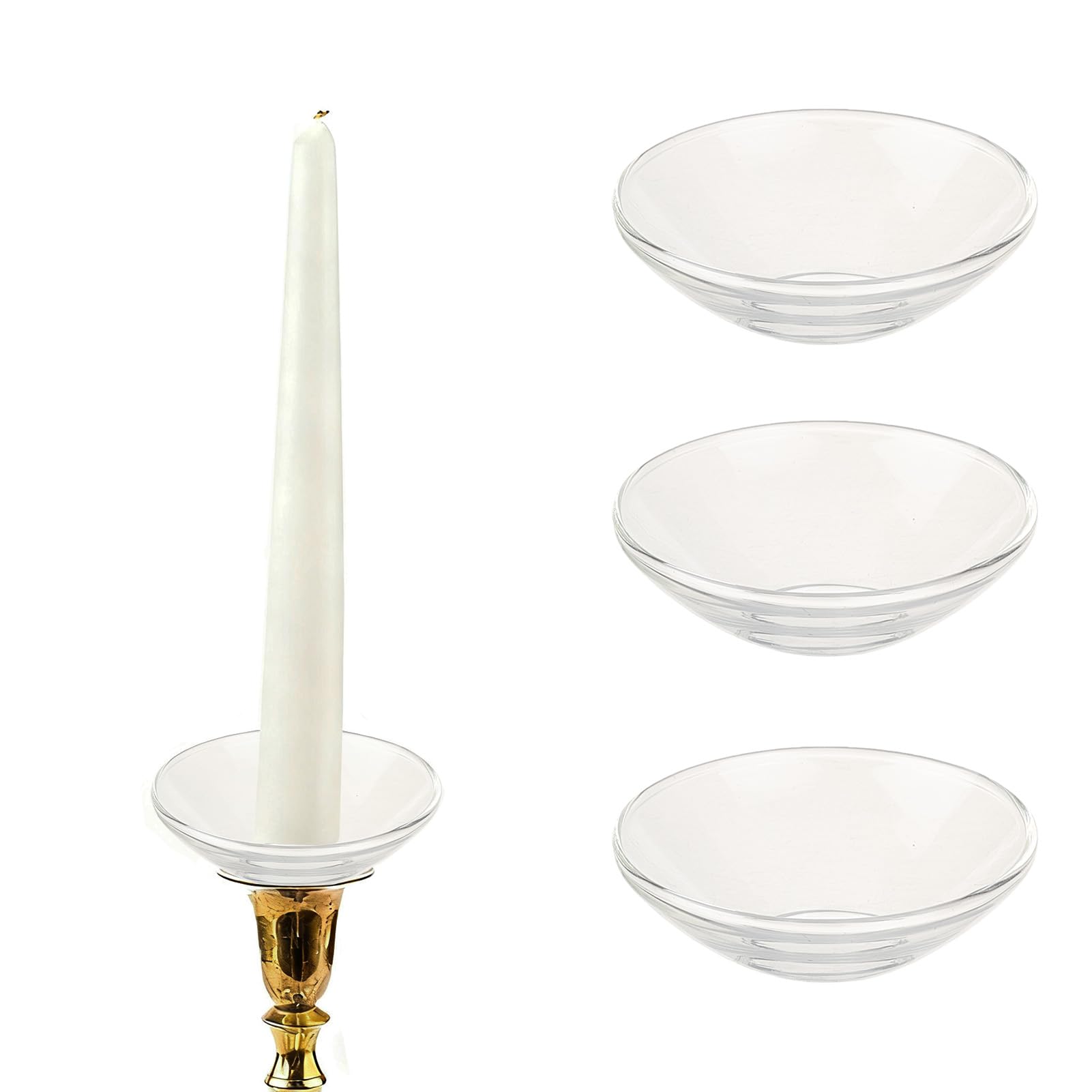 NICENEEDED 3 PCS Candle Drip Protectors, Clear Glass Bobeches for Candlesticks Round Wax Catchers for Candles, Candle Rings for Tapers for Wedding Party Church Home