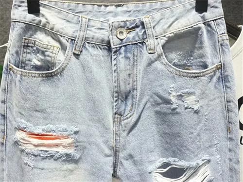 Men's Hip Hop Harem Cropped Light Blue Trousers Jeans with Holes2