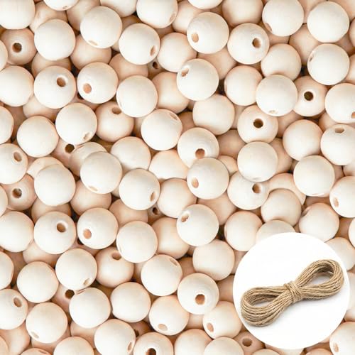 RITOLLO 140pcs Wooden Beads 20mm Unfinished Natural Wooden Balls for Crafts - Round Loose Beads with 4-5mm Hole Including 1 Cord for DIY Jewellery Macrame Painting & Home Decor