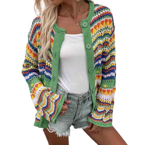 Autumn and Winter Rainbow Striped Sweater Loose Knit Sweater Women's Sweater Cardigan