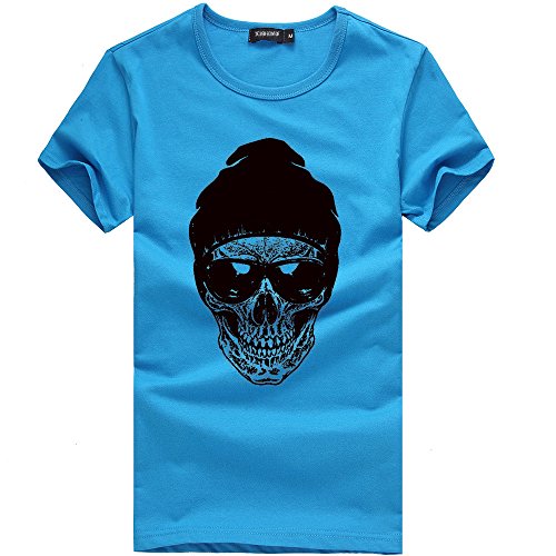 Verano Camiseta de Manga Corta para Hombre Moda Estampado Calaveras Cuello Redondo Sueltos Casuales Transpirables T-Shirt Blusa Tops Sudadera MMUJERY