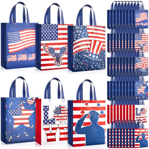 Sweetude 60 Pcs Veterans Day Tote Bags Bulk with Handles, Reusable