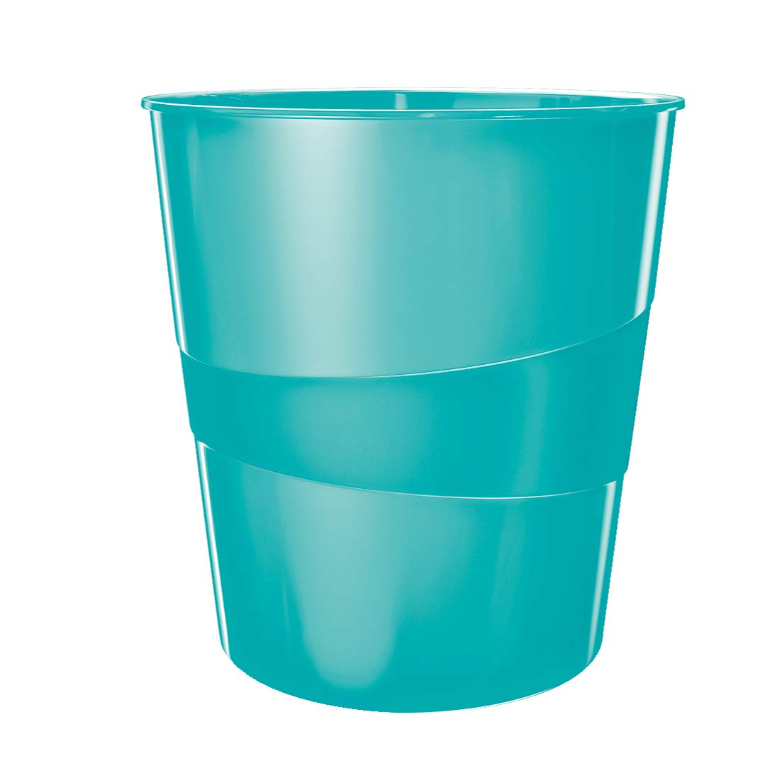 Leitz WOW 52781051 Waste Paper Bin, 15 Litres, Plastic, Ice Blue, Pack of 6