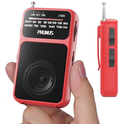 PRUNUS J-555 Pocket Radio AM FM USB-C Charging& Battery Operated, Excellent Reception& Clear Speaker and Headphone Jack, Back Clip, Flashlight, Transistor Radios, Portable Radio AM FM, Mini Radios