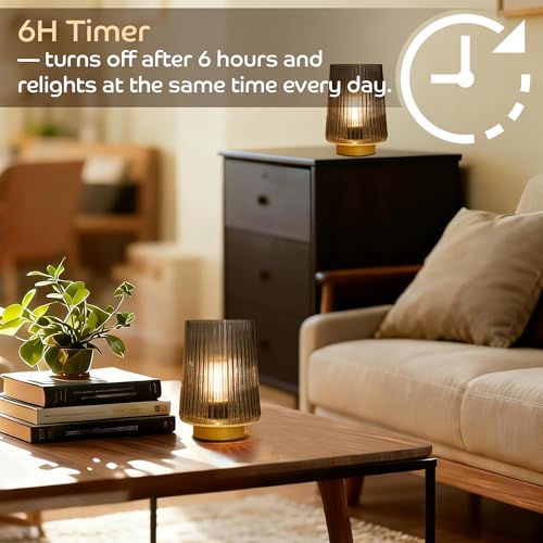 LUSHARBOR Battery Operated Lamp with Timer, Small Cozy Table Lamp for Dorm Room, Aesthetic Cordless Bedside Battery Lamp for Living Room/Shelf/Office Desk/Side Table Grey by LUSHARBOR - Used condition - Image 3
