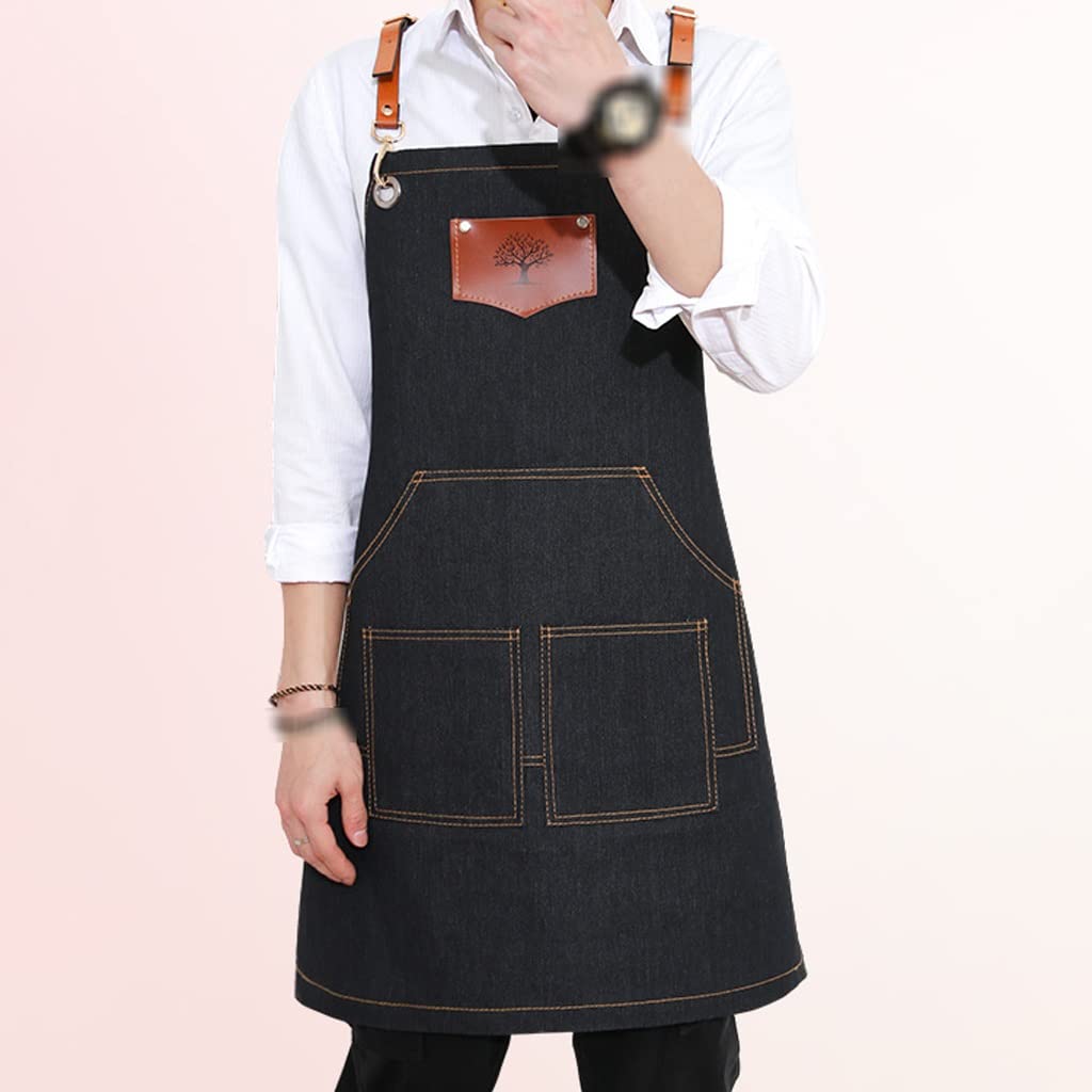 Tabliers de serveur Tablier de barista Avec Tablier de poche Accueil Tablier de cuisson Restaurant Chef Tablier Tablier for hommes Tablier for femme Tabliers de cuisine (Color : Black)