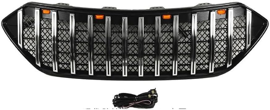 Car Front Radiator Grilles For Hyundai Santa fe 2013-2015, Front Air Inlet Vent Grille Cover Replacement Auto Exterior Accessories,D/Chrome With Lights