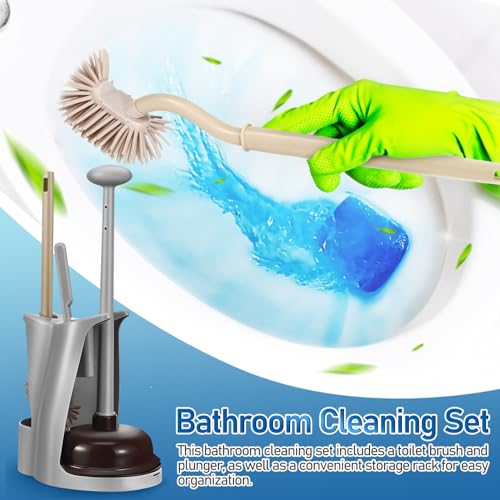 Image of OUNONA Toilet Brush and Plunger Set with Ventilated Holder Arched Head Toilet Bowl Brush for Deep Cleaning Flexible Plunger for Bathroom Unclogging 9.96 X 9.84 X 5.24 Inches