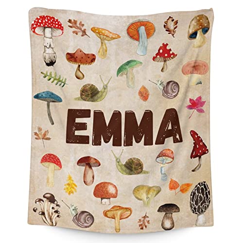Mercuryelf Custom Mushroom Throw Blanket - Soft, Fuzzy & Warm - 40x50 Inches Flannel Blankets for Travel, Office - Beige Vintage Throws Gift for Girls, Boys