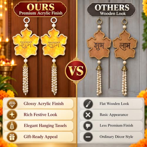 Image of Akaar Decor Artificial Marigold Door Hanging Toran | Diwali Decoration Items for Home Decor| Festive Decor| Office Decor| -(L:Approx. 2.5ft) (Acrylic Shubh Labh Yellow)
