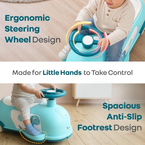 Image of R for Rabbit Iya Iya Poppy Swing Car for Kids, 3 in 1 Baby Push Ride-On & Pull Along Car | ABEC7 Bearing Smooth Wheels with Storage Seat | Ideal for 2+ Years Boys & Girls, Upto 50 Kgs (Lake Blue)