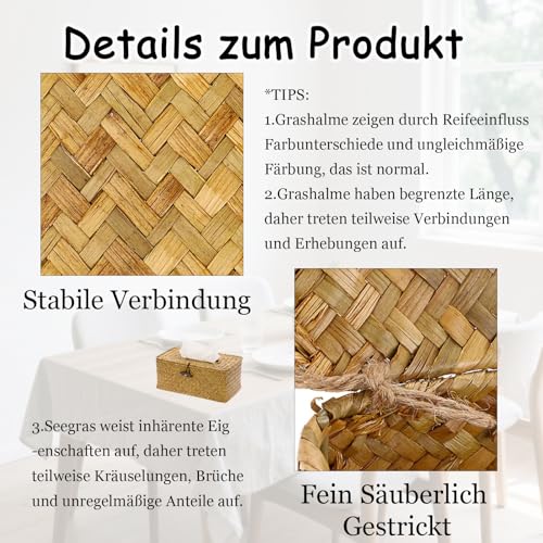Seagrass Tissue Box, Rechteckige Gewebte Aufbewahrungsbox, 22,3x12,2x8,4cm Tissue Box, Taschentuchbox, Taschentuchspender, Aufbewahrungsbox mit Deckel, für Bad, Küche, Büro Papierhandtuchspender