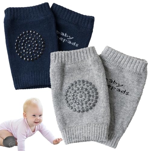 GHPKOTW 2 Pares De Rodilleras Bebé Para Gatear, Con Protuberancias Antideslizantes Rodilleras Bebé Gatear, Seguro Y De Apoyo Gatear Rodilleras Para Niños Y Niñas De 0-24 Meses De Edad（Gris, Azul Marin