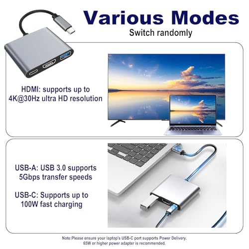 3 in 1 USB C Multiport Adapter mit 4K HDMI Displayport 5Gbps USB 3.0 Datenport USB C Schnellladung Anschluss USBC Digital Multiport HUB für iPhone 16 MacBook iPad Samsung Huawei TV Monitore Laptops