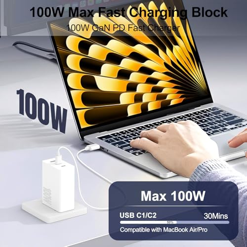 Image of 100W USB C Charger Block,2Pack 3-Port PD&AC GaN Super Fast USB C Charging Block Wall Charger Adapter Plug for MacBook Pro /MacBook Air,iPhone 17 Pro Max /17 Air /16 Plus /16E /15,iPad Pro /Air /Mini and More