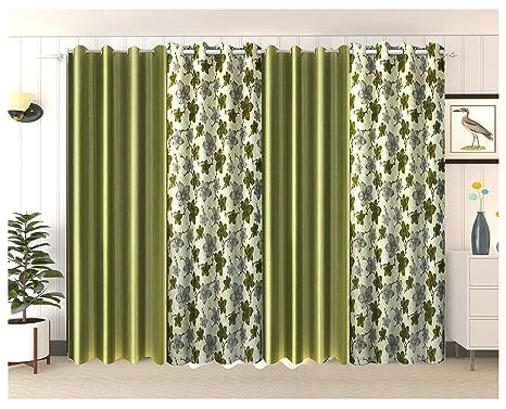 Subharambh creation Home Furnishings 12Ft Curtains for Extra Long Door Set of 4, Leaves & Solid Polyester Printed Curtain Drapes for Living Room (Window - 4 x 5 Feet, Green) (B0CCYMT29Y) Amazon Price History, Amazon Price Tracker