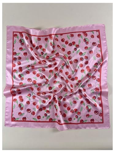 WDIRARA Women's Cherry Print Hair Scarf Bandana Square Head Wraps Headscarf4