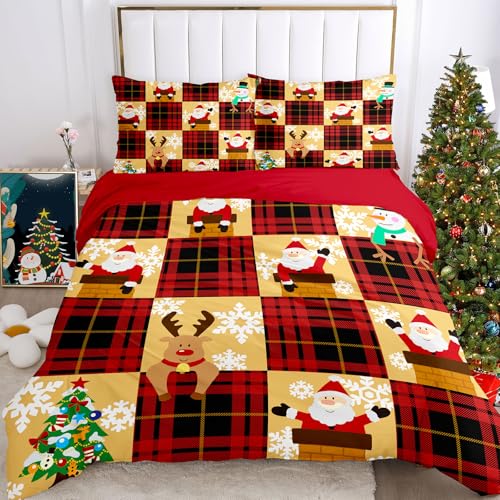 IUNTWEIE weihnachtsbettwäschee,Weihnachtsmann und Elch Schneemann Rot...