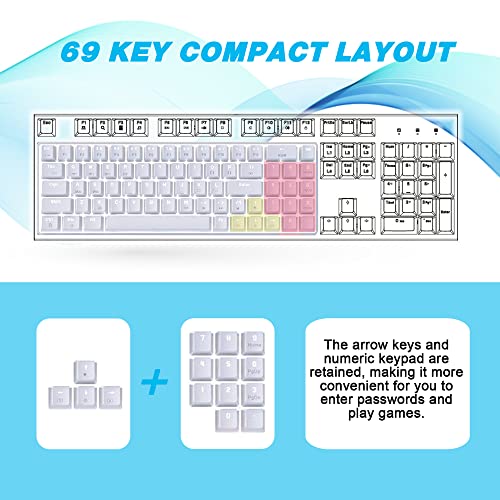 Image of LexonElec 60% Wireless Mechanical Gaming Keyboard, 2.4G /Bluetooth /Wired 69-Key Compact Keyboard with Numpad, Hot Swappable Red Switch White Backlit Programmable for Win /Mac (White)