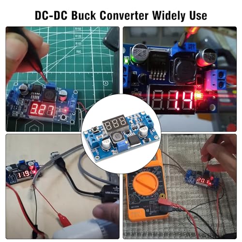 LM2596 DC-DC Buck Power Converter Module, 5 PCS Adjustable 4-40V to 1.5-35V Premium Solid Capacitor Converter with LED Voltmeter Display3