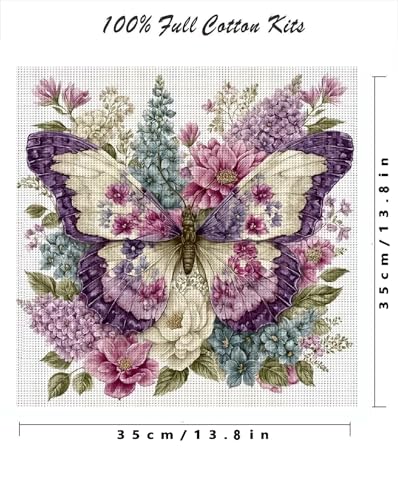 Image of askkqtx Butterfly Stamped Cross Stitch Kits for Adults 14x14 Inch