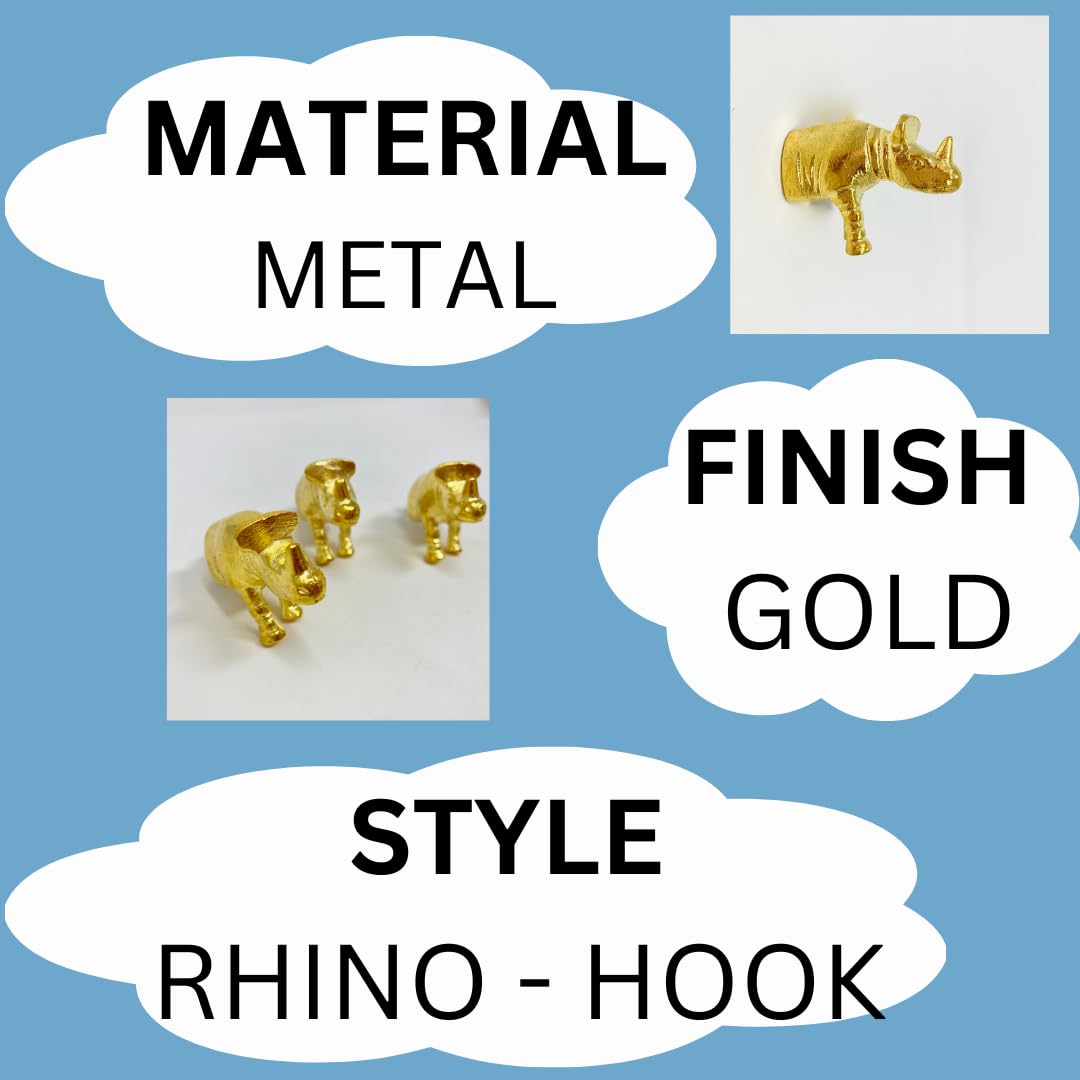 Gold Safari Animal Drawer Knobs - Handcrafted Metal Rhinoceros, Zebra & Lion Knobs For Furniture