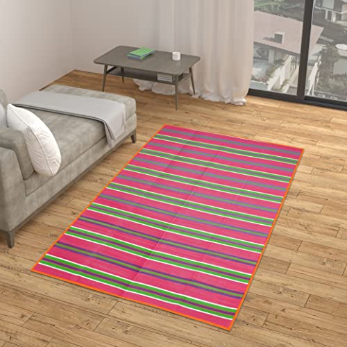 Image of 4x6 Feet Plastic Chatai Mat for Sleeping | Foldable Floor Mat for Home Use | Lightweight Chattai with Handles | Multipurpose Sleeping Mat for Floor - Pink