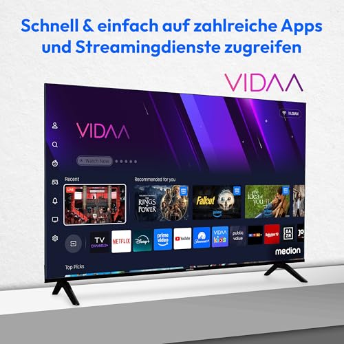 MEDION 125,7 cm (50 Zoll) QLED Fernseher (Smart-TV, Dolby Vision HDR, HBO Max, MagentaTV, Prime Video, Disney+, DAZN, Paramount+, Dolby Atmos, VIDAA Store, HbbTV, PVR, Bluetooth, MD 850601) 2