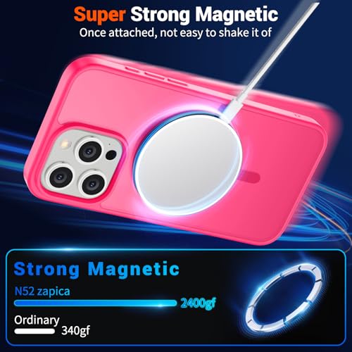 Image of SUPFINE Magnetic for iPhone 15 Pro Case (Compatible with MagSafe) (Military Grade Drop Protection) Slim Translucent Matte Shockproof Phone Cover,Hot Pink