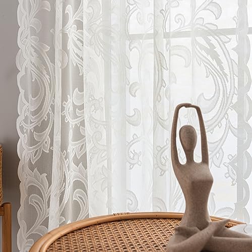 Pikiuche Ivory Lace Curtains 63 Inch Length Retro Kitchen