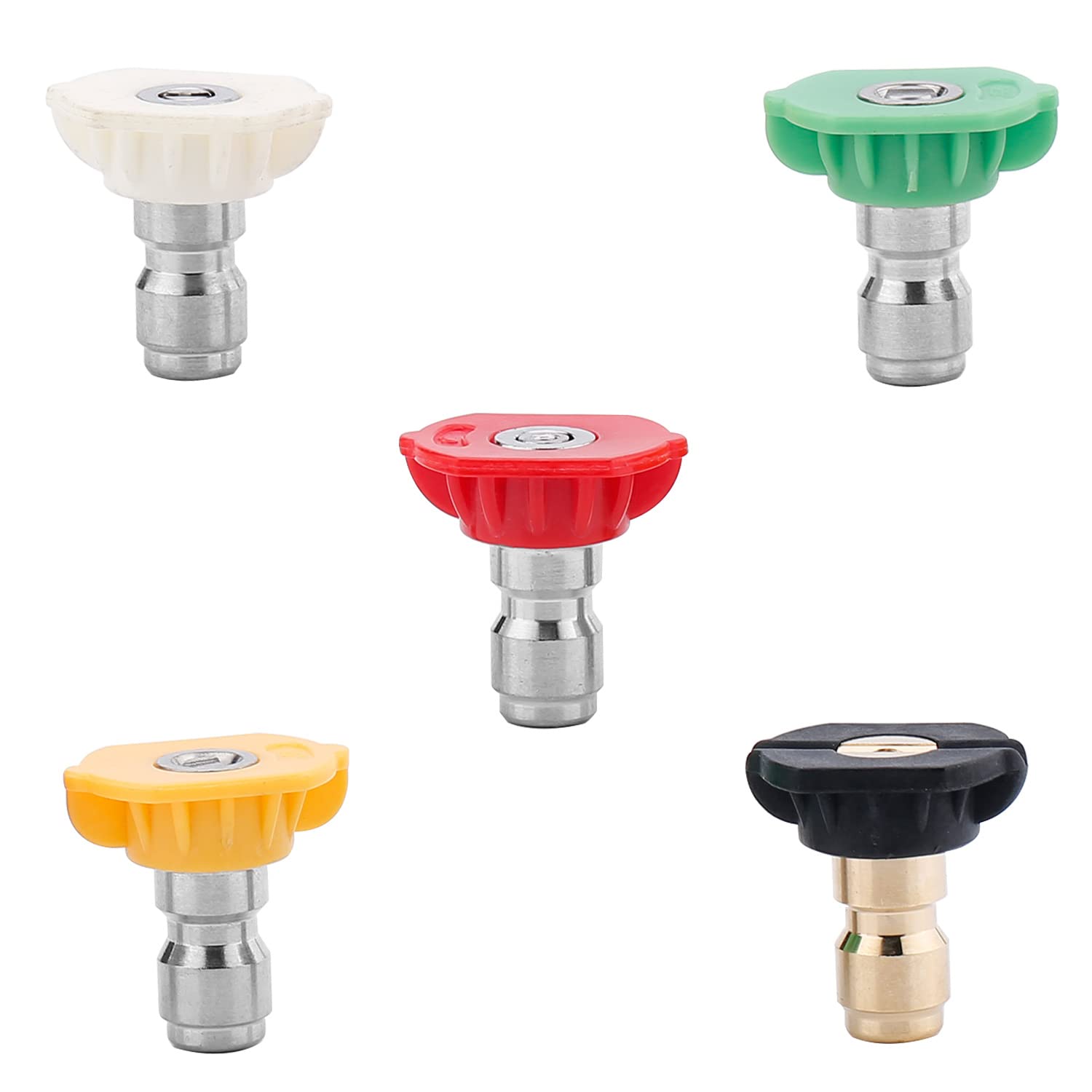 MroMaxPressure Washer Spray Nozzle Tips, 1/4" Stainless Steel, 0°/15°/25°/40°/Soap, 1set (Multiple Degrees)