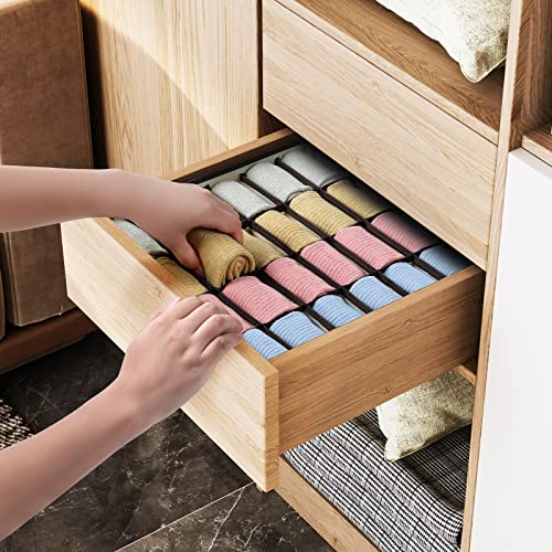 Joyoldelf Sock Drawer Organizer Divider 2 Packs Underwear Organizer, 24 Cell Collapsible Closet Cabinet Organizer Underwear Storage Boxes for Storing Socks, Bra, Handkerchiefs, Ties, Belts (White)