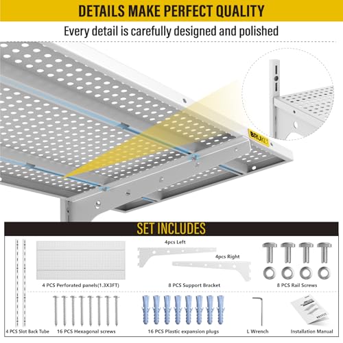 Brukid 2-Pack 2 Tier 1.3x3ft Garage Shelving Wall Mounted, 15.6x36inch per Shelf Height Cassette Adjustable Floating Shelves (White) by Brukid - Image 5