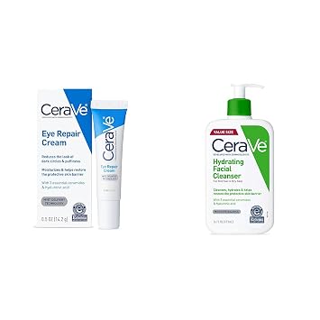 CeraVe Eye Repair Cream | 0.5 Ounce & Hydrating Facial Cleanser | Moisturizing Non-Foaming Face Wash with Hyaluronic Acid, Ceramides and Glycerin | Fragrance Free Paraben Free | 16 Fluid Ounce