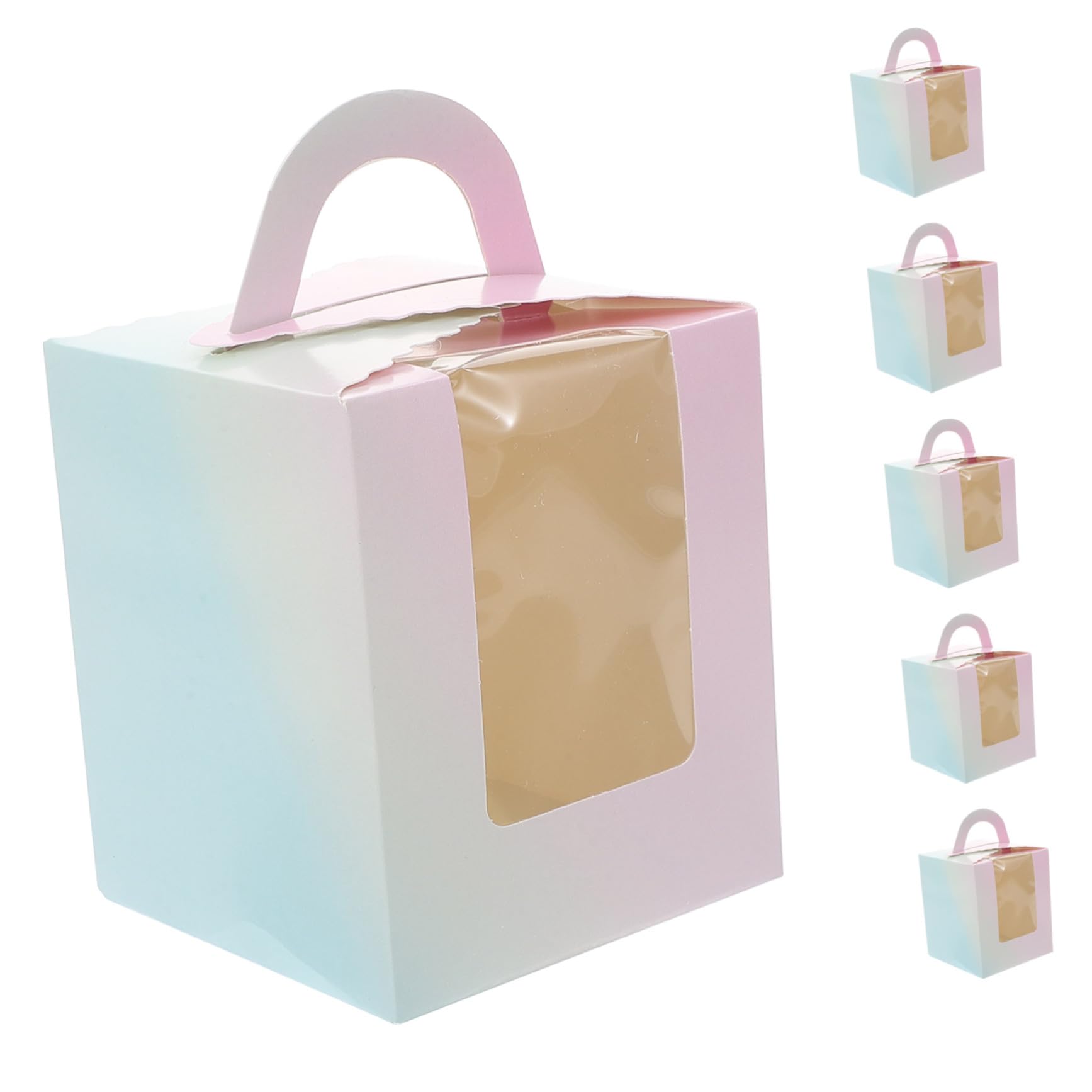 DECHOUS Mousse Cake Box Window 50pcs Cupcake Boxes Handle Baking Cake Containers Lightweight for Wedding Birthday Holiday