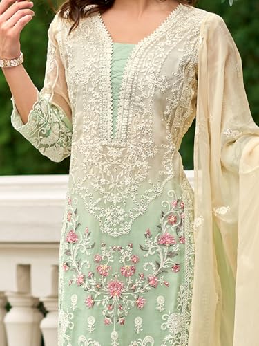 Image of INDO ERA Womens Organza Embroidered Straight Kurta Pant Dupatta Set (IEOUT10602)