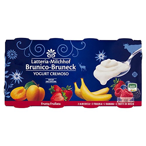 Latteria Brunico Yogurt Cremoso con Albicocca, Fragola, Banana e Frutti di Bosco, 8 x 125g