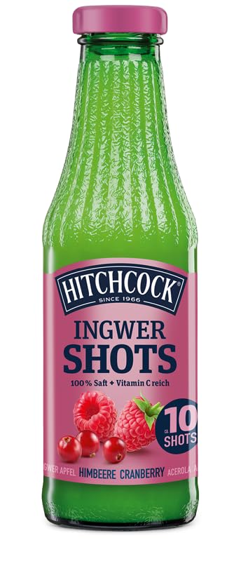 Hitchcock | Ingwer Shot Himbeere | 500 ml | Ingwer Shot mit Himbeere Geschmack | Einweg