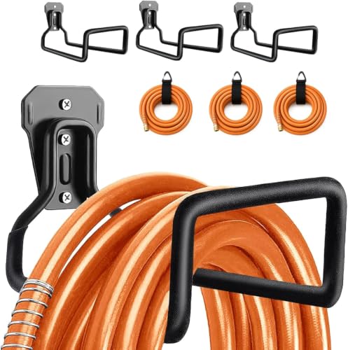BIJOKETTEN Hose Hanger, Hose Holder Wall Mount Heavy Duty Organizer for Garden Hoses Metal Hook Outdoor Rack for Water Hoses, 3 Pack