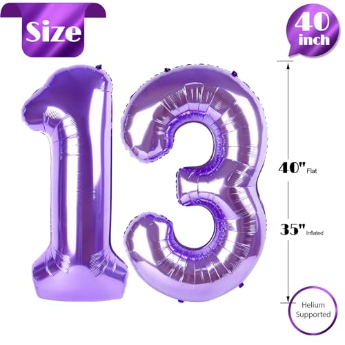 Image of Purple Number 13 Balloon 40 Inch, 13th Birthday Party Decorations, Giant 13 Foil Balloon for Party Supplies