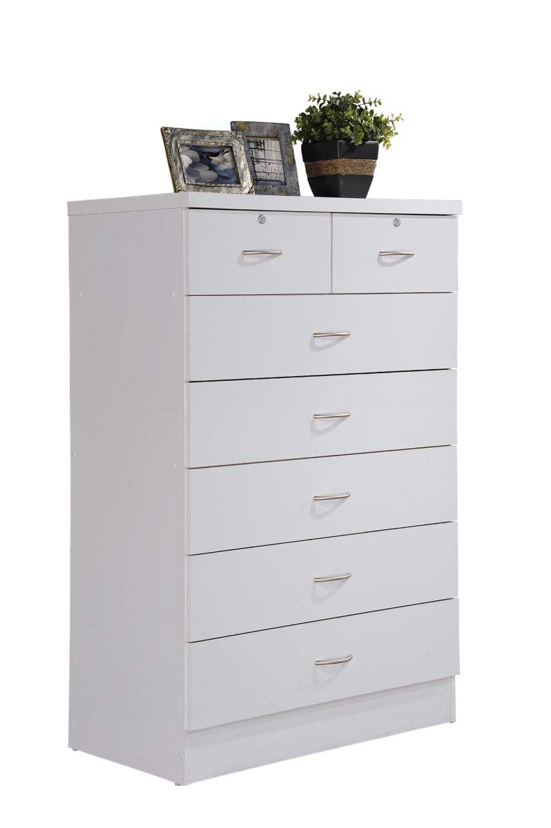 Hodedah HI70DR White Chest of Drawers with Locks