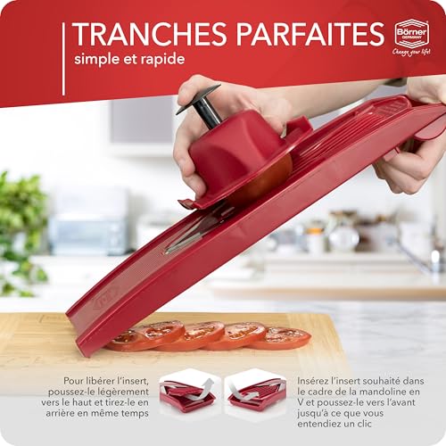 Mandoline Börner V1 ClassicLine rouge avec inserts et poussoir - 8