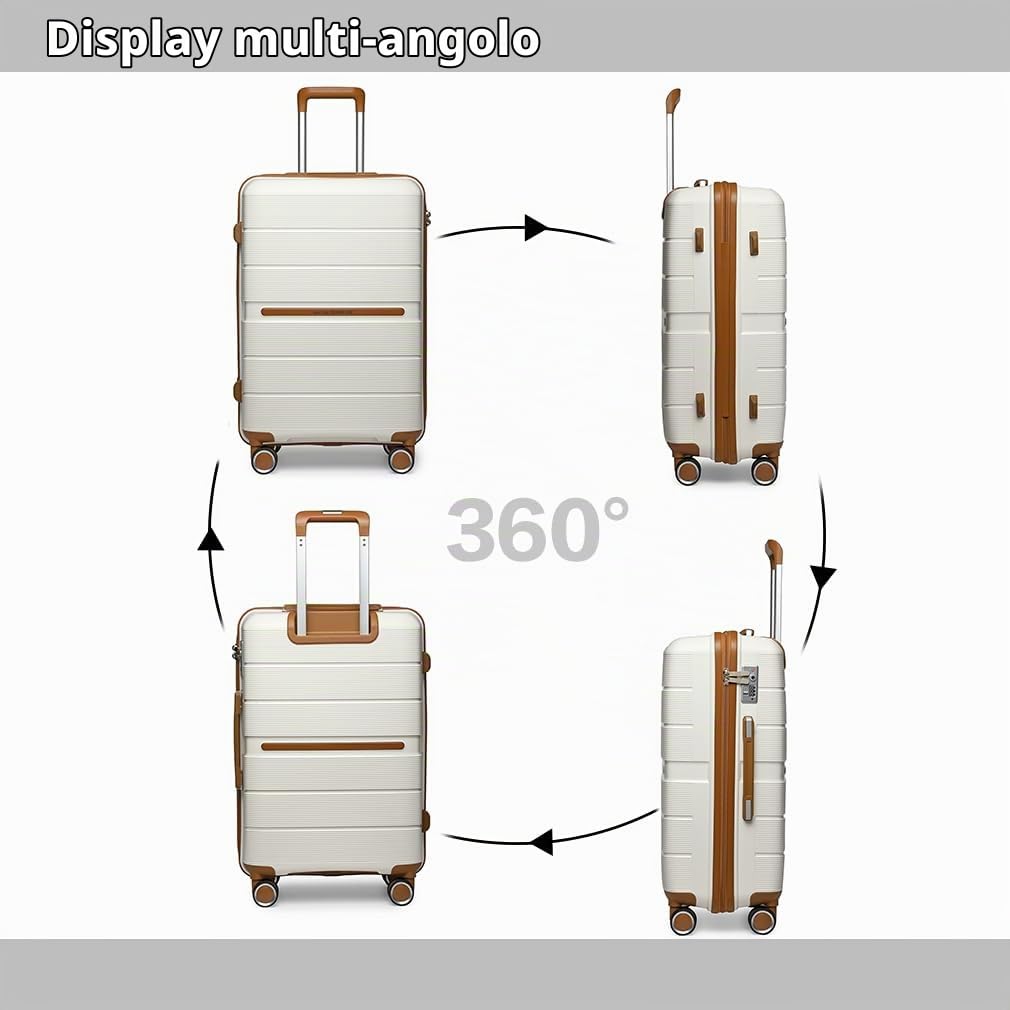 British Traveller Bagaglio a Mano 56x37x22 cm Valigia Trolley Rigida 4 Ruote, Bianco