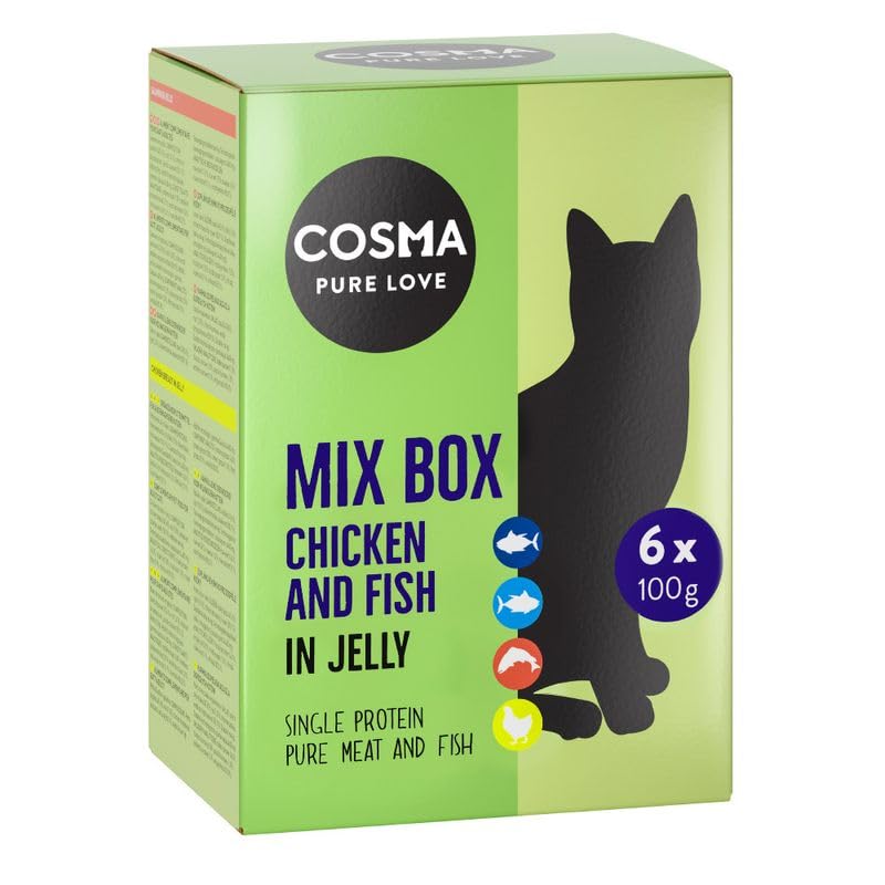 Cosma Original in Jelly Frischebeutel 100 g | Premium Nassfutter für Katzen | mit viel saftigem Fleisch oder zartem Fisch | natürlichen Geschmack | ohne Zusatzstoffe | Single Protein (6X 100g)