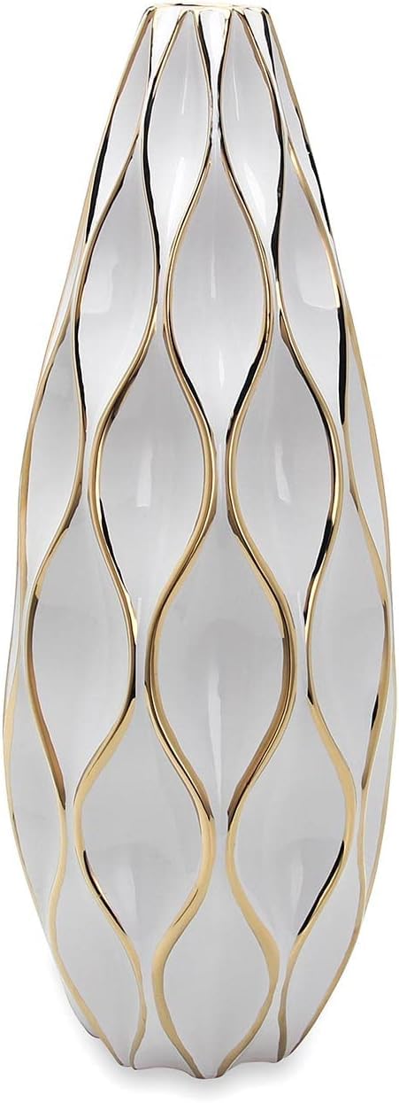 Vase Tabletop Elegant Ceramic with Gold Accents - 24.5" Tall - Modern Home Decor